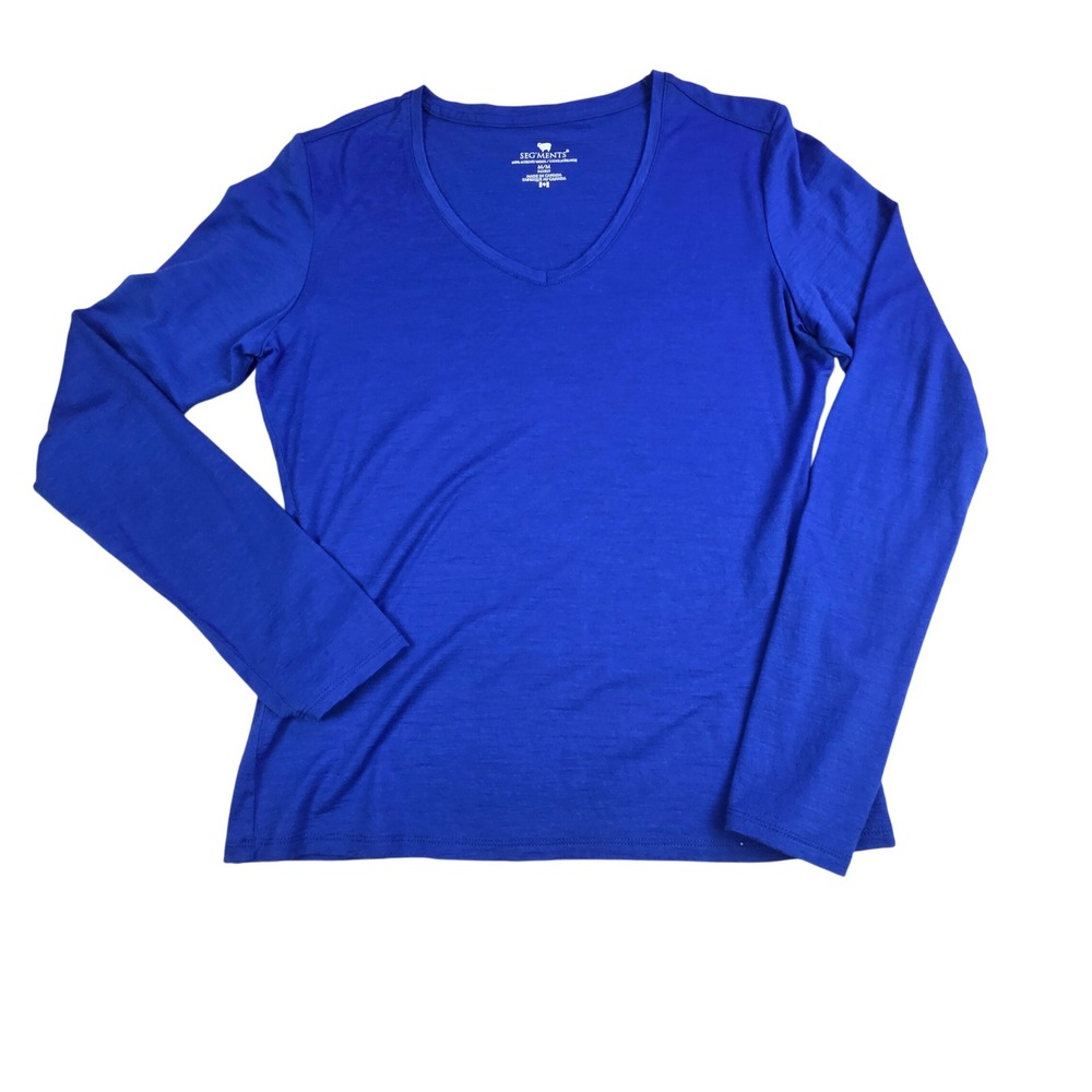 Segments Womens Royal Blue 100% Merino Wool V-Neck Long Sleeve Top Size M
